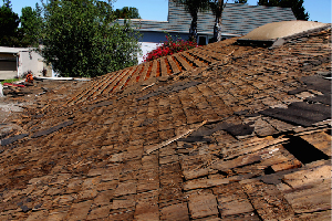 A severely damaged roof in Charleston, South Carolina.