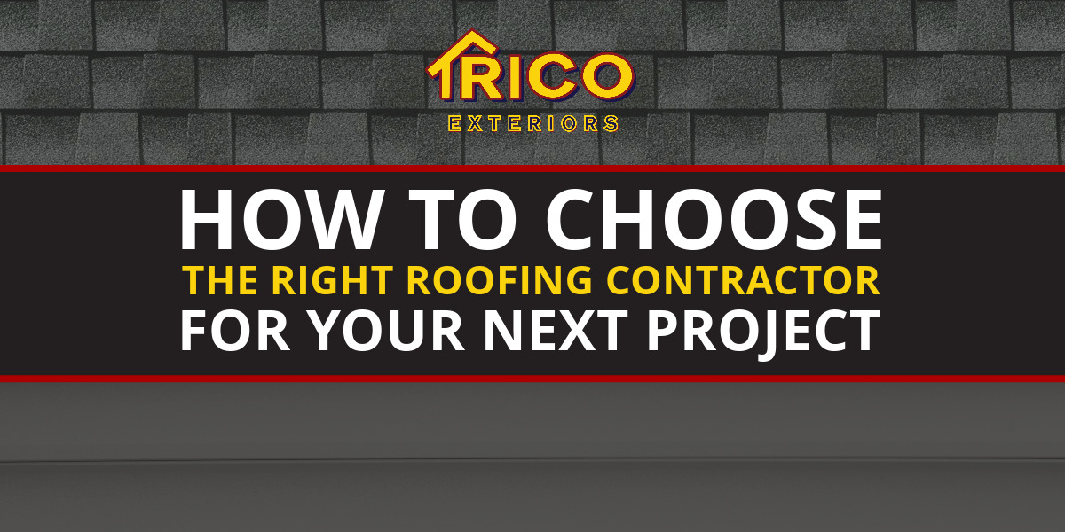 Image of grey shingles with text: How To Choose The Right Roofing Contractor for Your Next Project