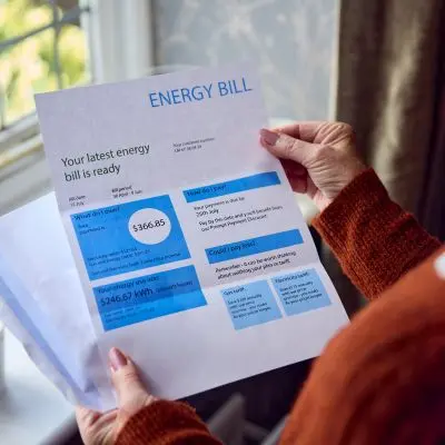 Elderly hands holding an energy bill.